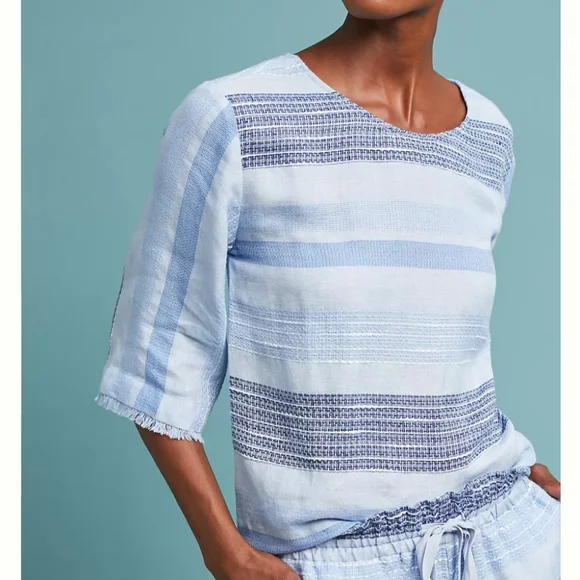 Cloth & Stone Linen Blend Blue Striped Boxy Top - Picture 1 of 9